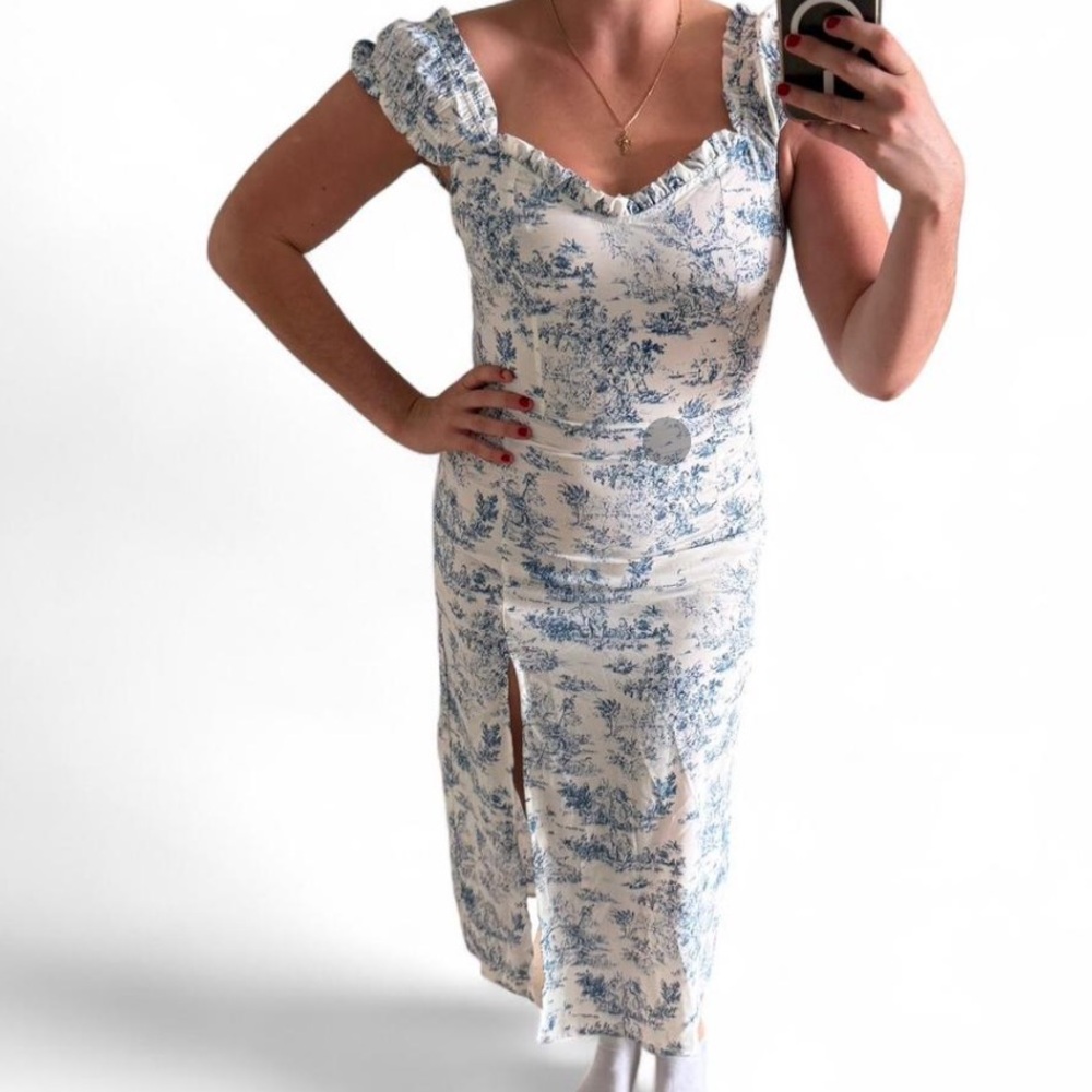 Cider Blue and White Toile Midi Dress